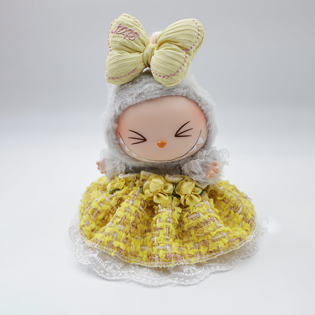 Labubu Fashion – Yellow Couture Wedding Dress with Headband