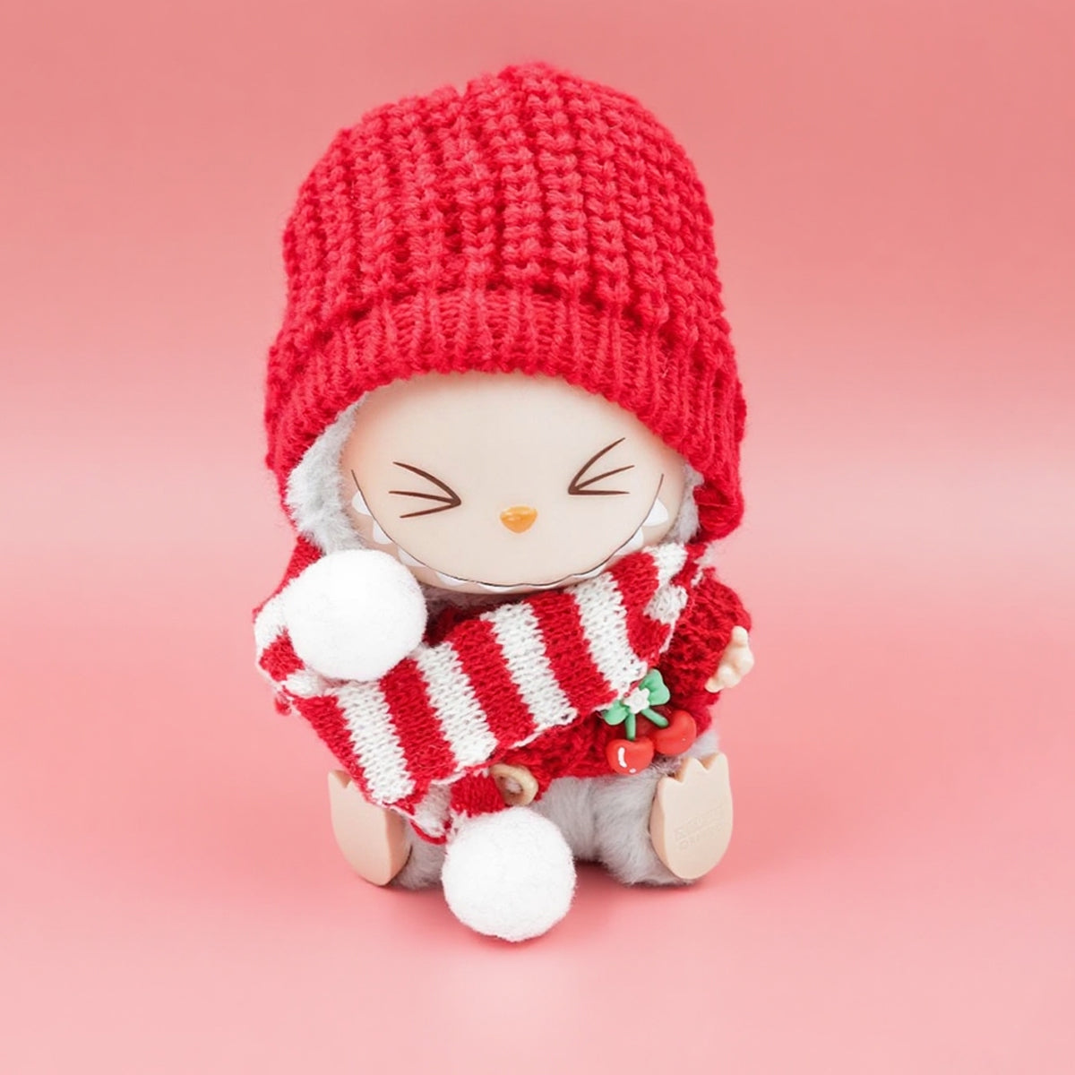 Labubu Fashion - Christmas themed three-piece hat, scarf and dress set