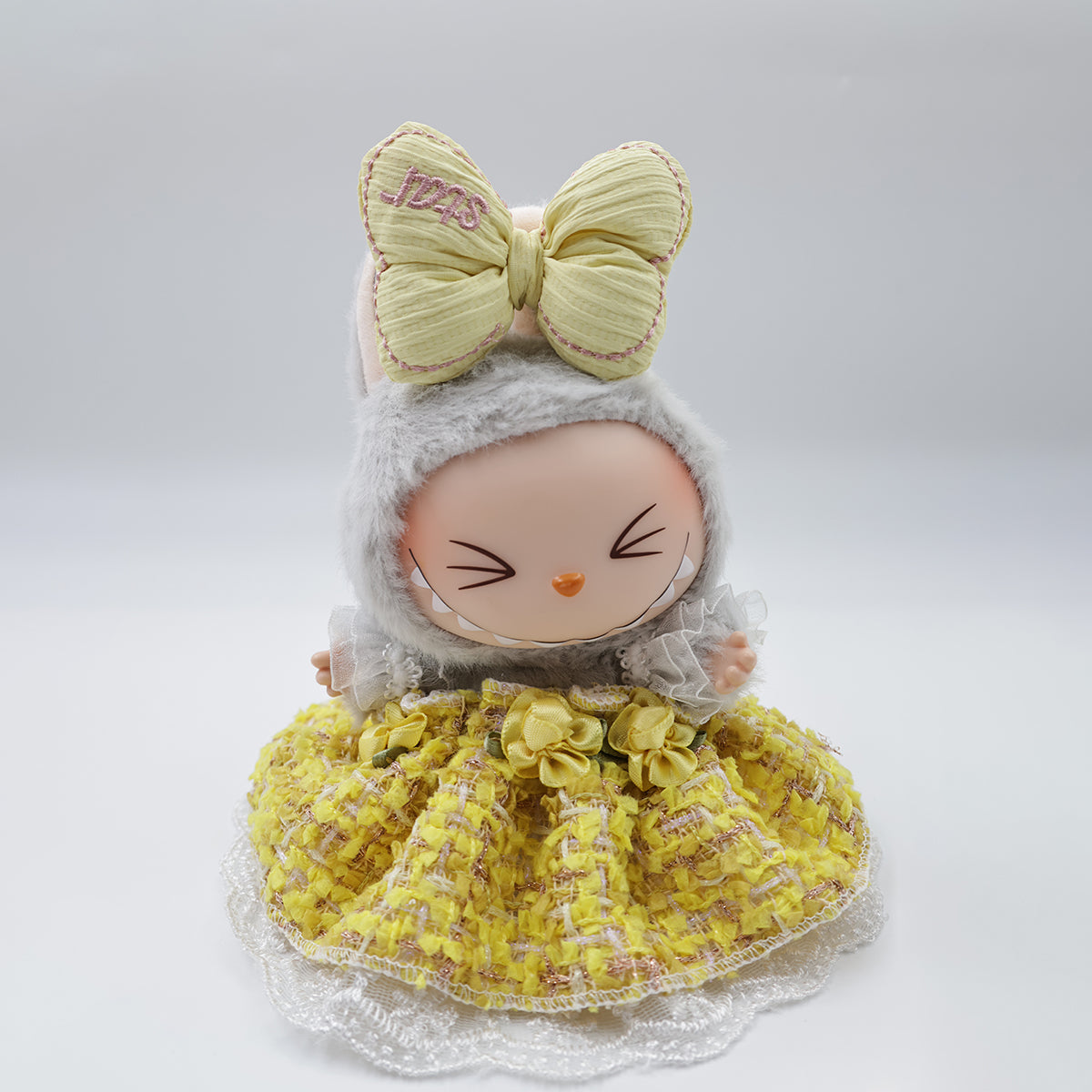 Labubu Fashion – Yellow Couture Wedding Dress with Headband