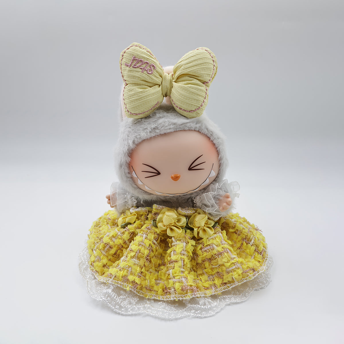 Labubu Fashion – Yellow Couture Wedding Dress with Headband