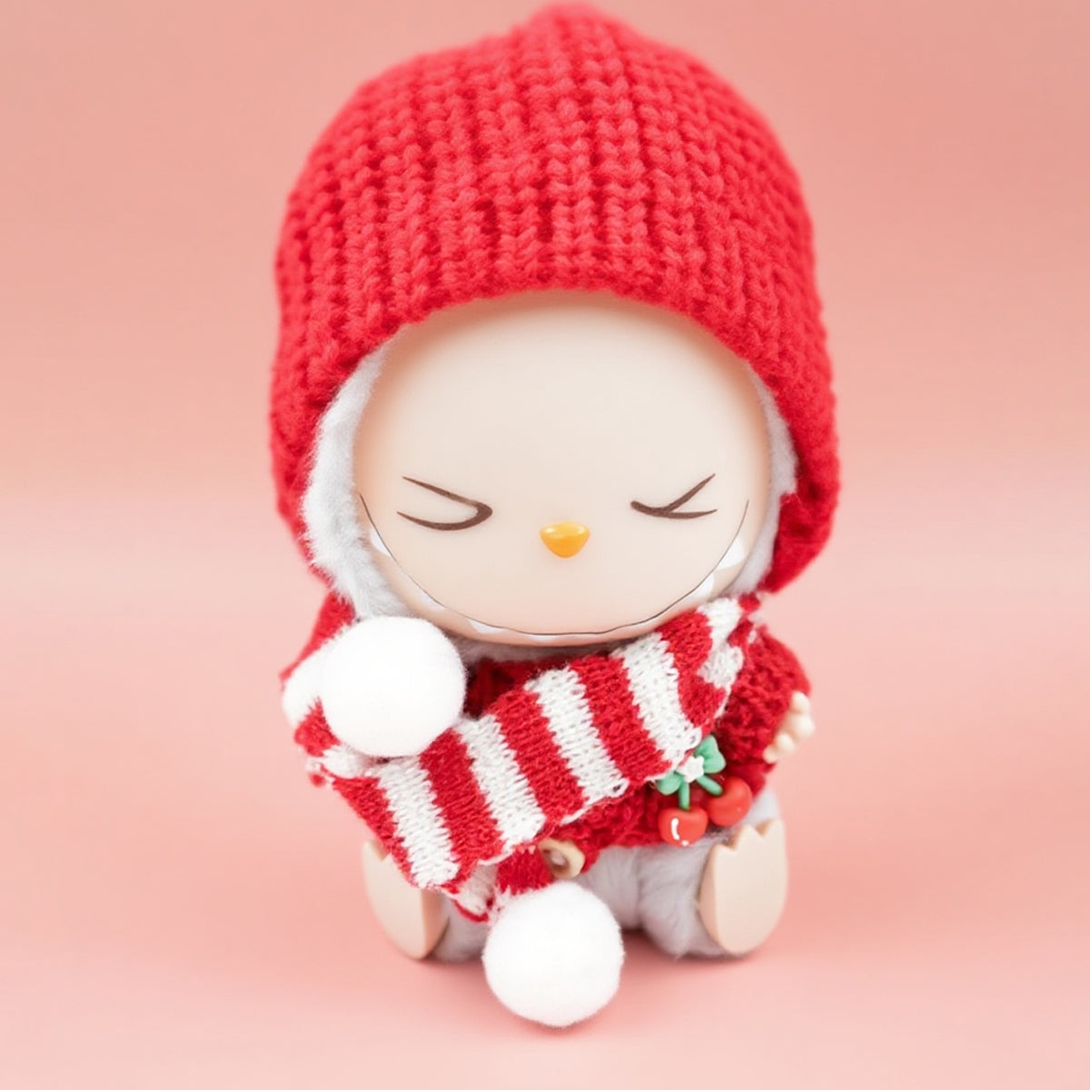 Labubu Fashion - Christmas themed three-piece hat, scarf and dress set