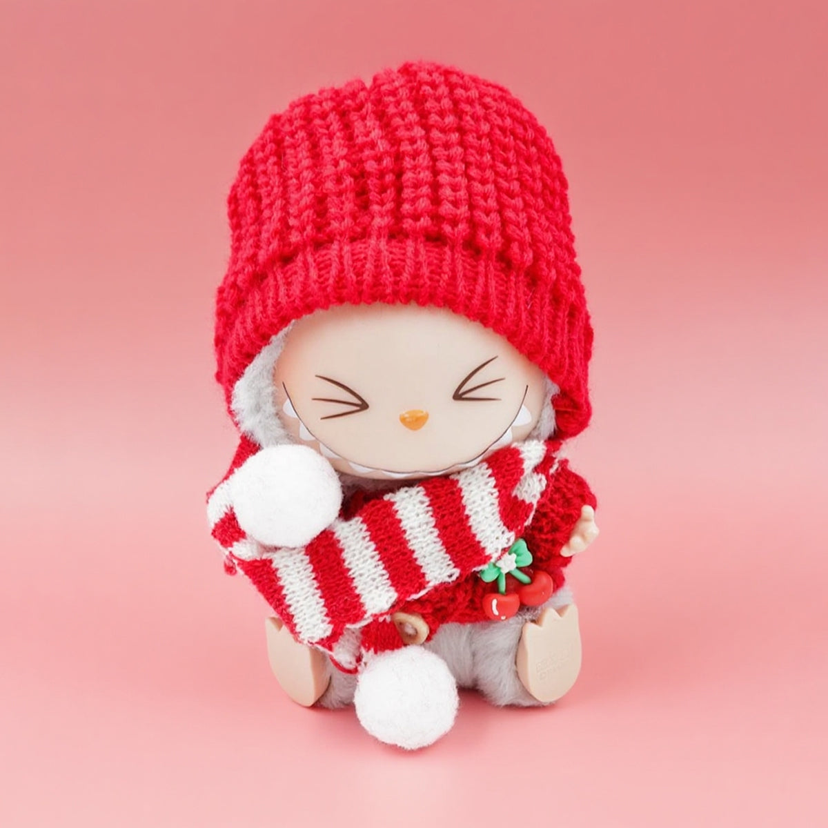 Labubu Fashion - Christmas themed three-piece hat, scarf and dress set