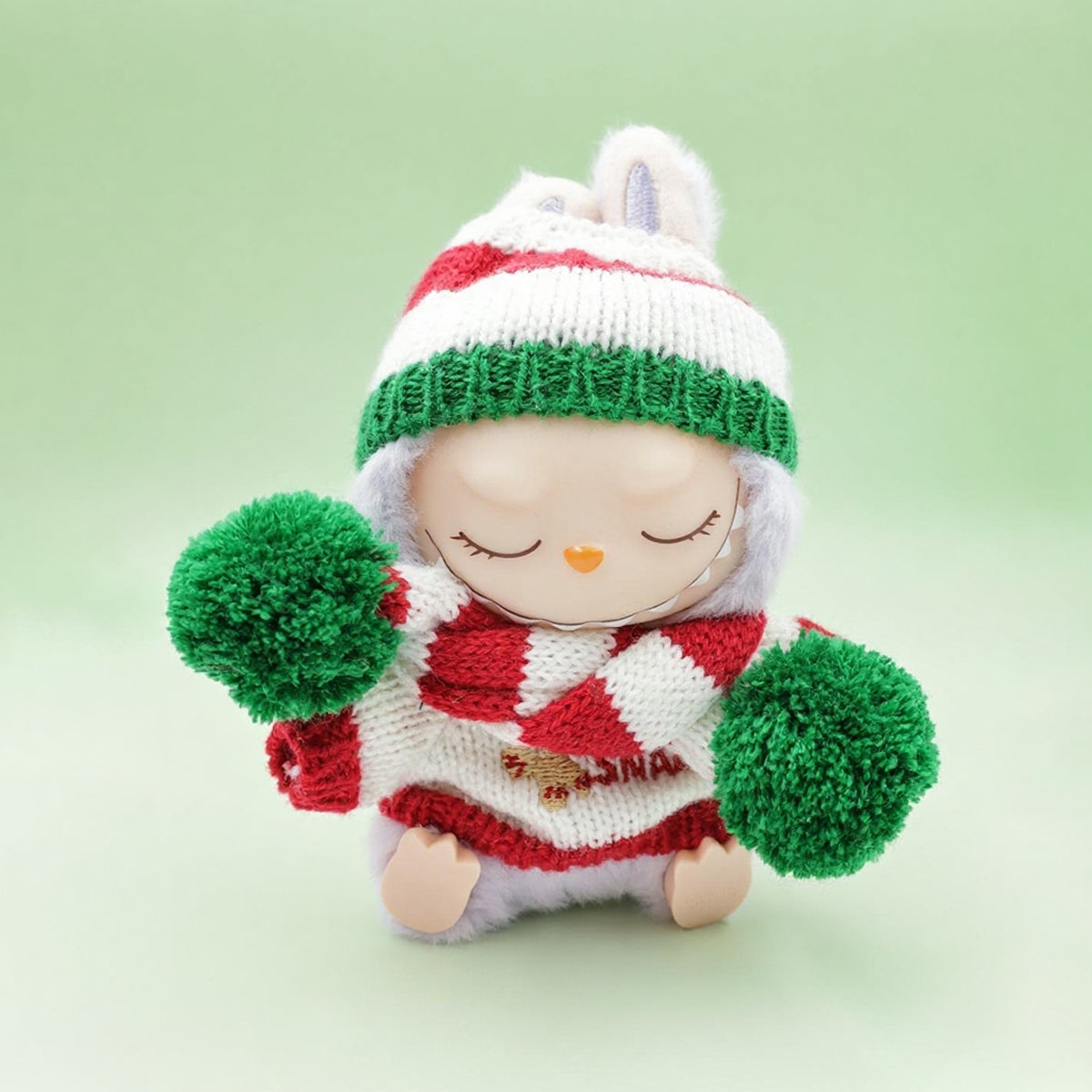 Labubu Fashion - Christmas themed three-piece hat, scarf and dress set